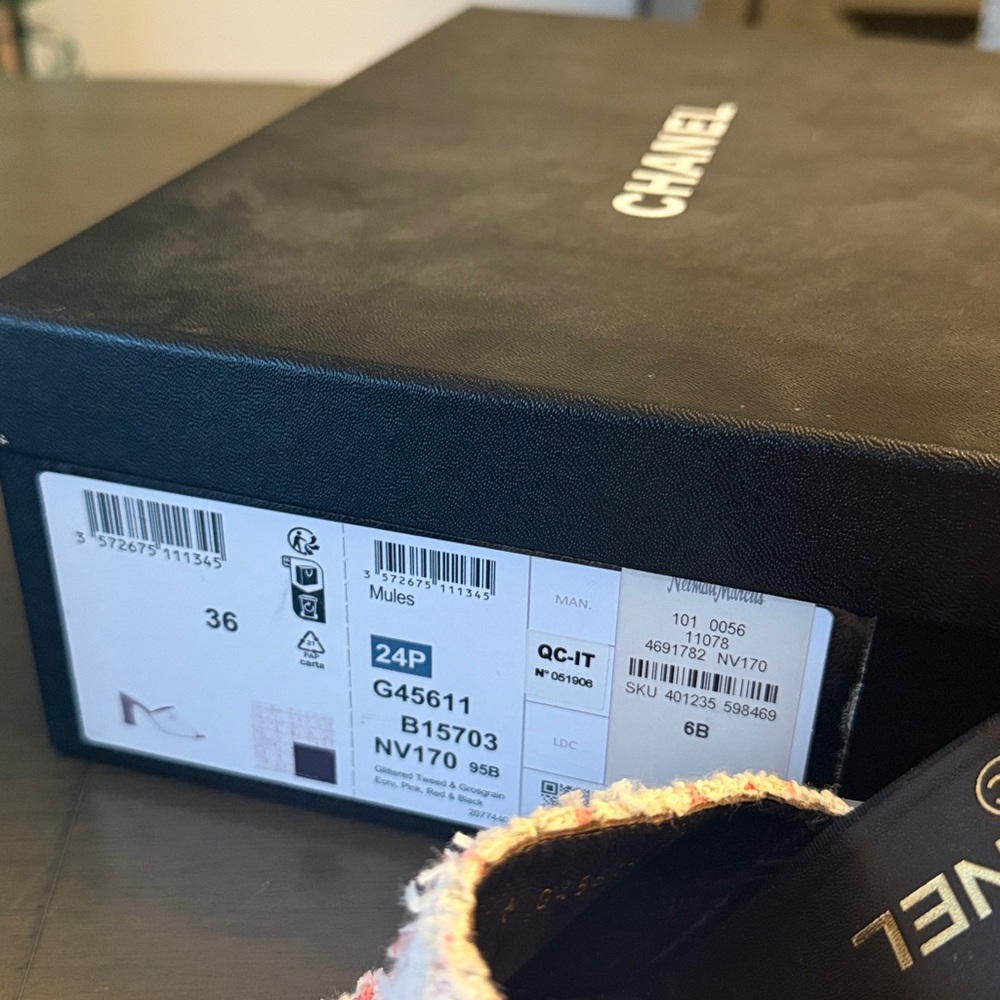 2024 CRUISE CHANEL PINK GLITTERED TWEED MULE 36 - Picture 12 of 13